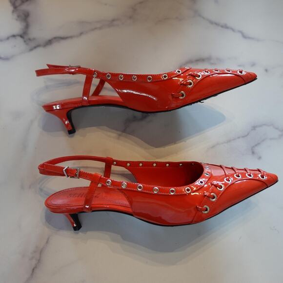 Schutz Womens Ruth Mid Pump Size 8 Red Patent Slingback Kitten Heel Pointed Toe - Picture 5 of 10